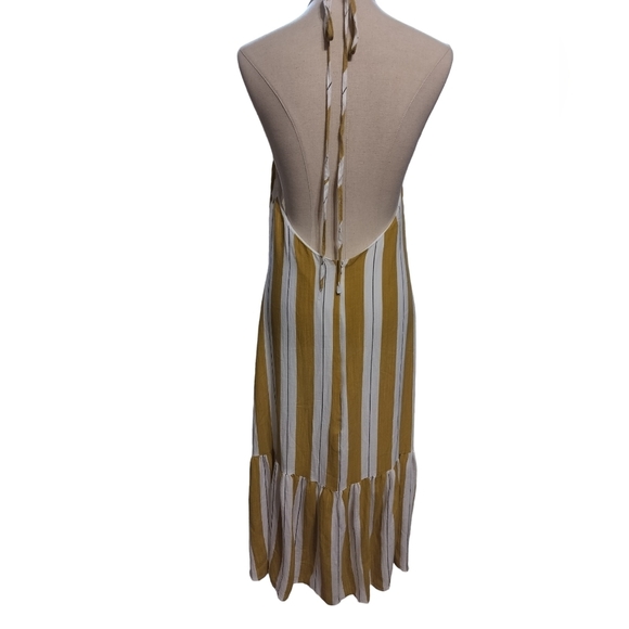 After Market Mustard  Yellow White Stripe Halter Sundress - Picture 6 of 9